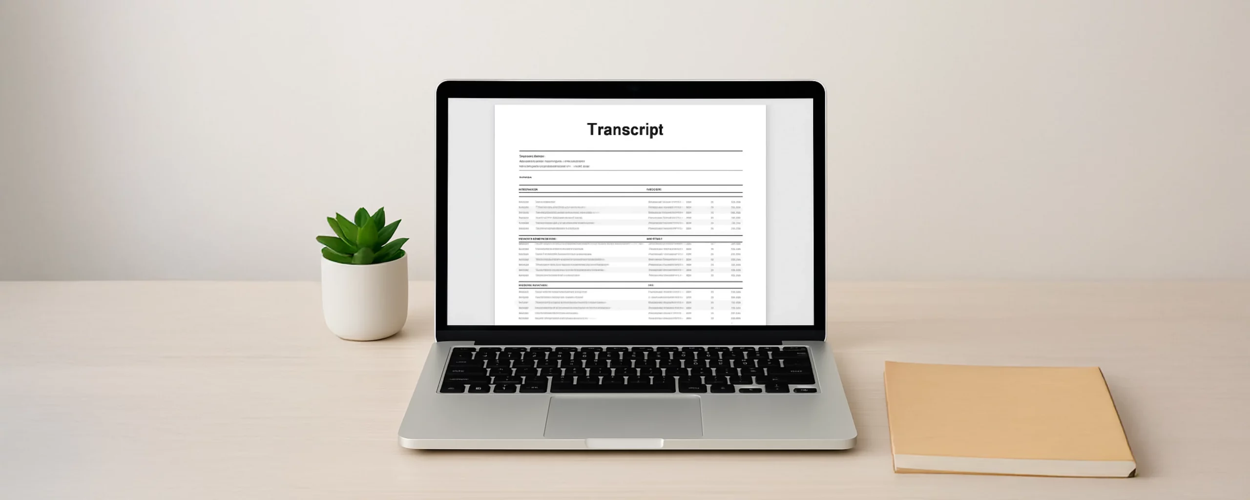Open laptop displaying an academic transcript.