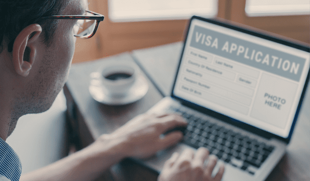 Applicant filling in an online visa application
