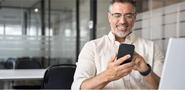 Client checking his documents on the phone